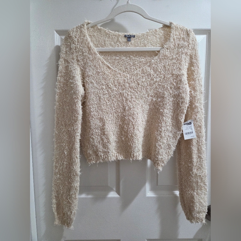 New Charlotte Russe Fuzzy Cropped V-Neck Sweater
